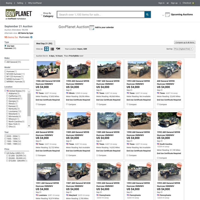 Here’s Your Chance To Own A Military Humvee, Bidding Starts At 4,000