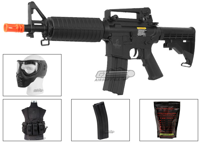 Lancer Tactical M4 CQB AEG Airsoft Gun Starter Package (Gold)