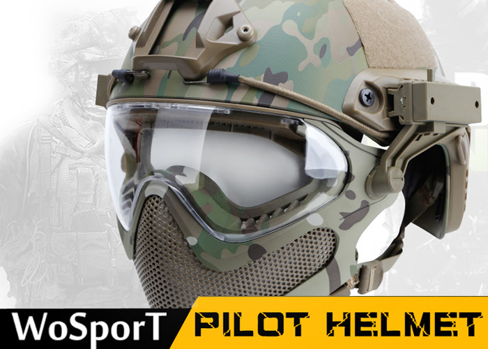 WoSport Pilot Helmet Upgraded Steel Mesh Popular Airsoft To
