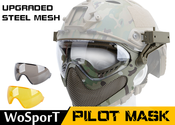 WoSport Pilot Mask Upgraded Steel Mesh Popular Airsoft To