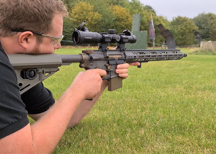 Bespoke Airsoft Custom Marui MTR GBB Rifle With .45g BBs At 80 Metres