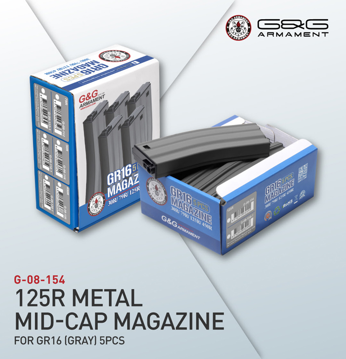 G&G 5-Pack 125R Metal Mid-cap AEG Magazine