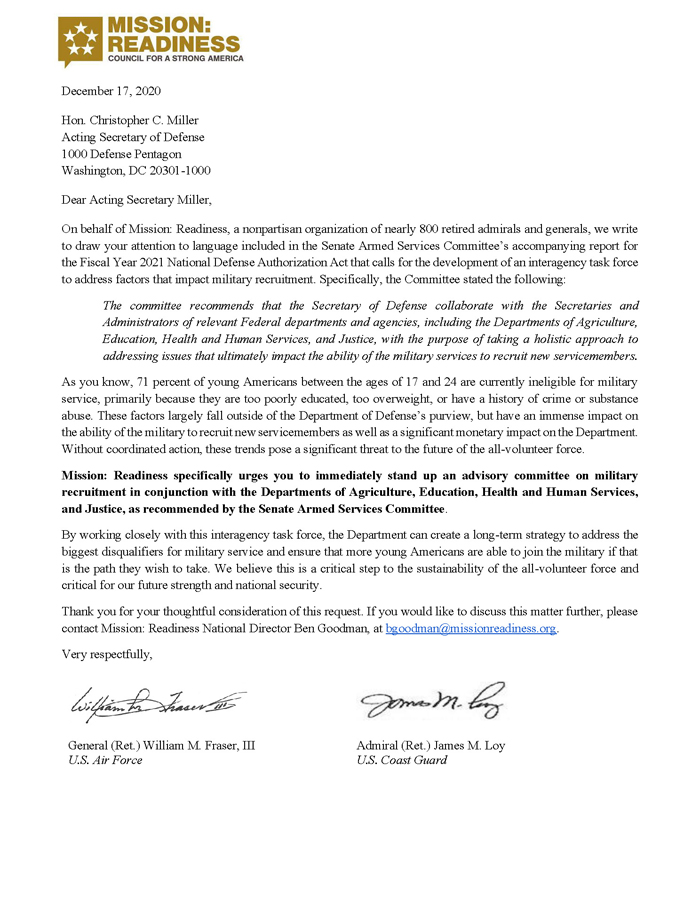 Mission: Readiness Letter