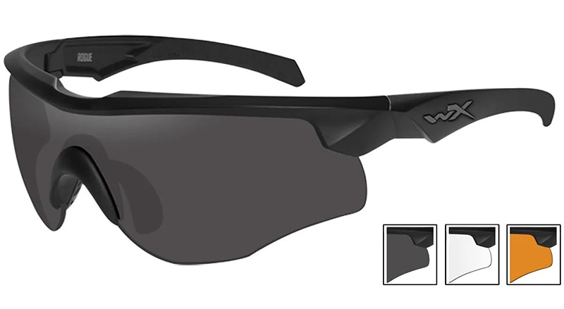 Wiley X WX Rogue Comm Glasses - Smoke Grey + Clear + Light Rust Lens/Matte Black Frame