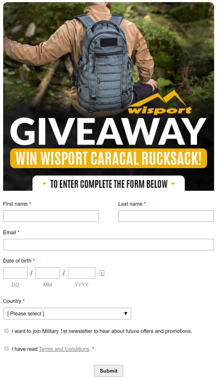 Military 1st Wisport Caracal Giveaway Form