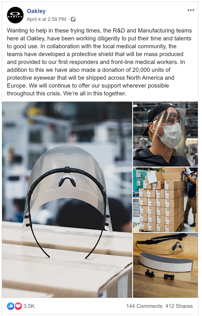 Oakley Covd-19 Response Facebook