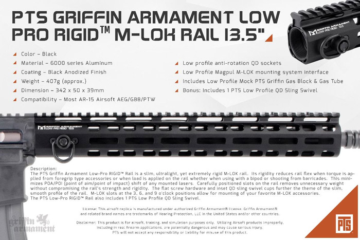 PTS Griffin Armament Low-Pro RIGID 13.5" Rail