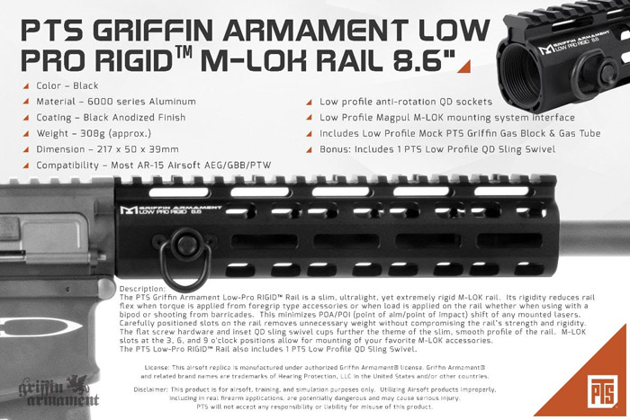 PTS Griffin Armament Low-Pro RIGID 8.6" Rail