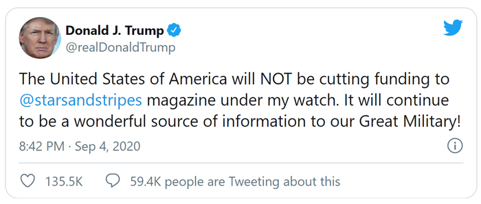 Trump tweet Stars and Stripes funding
