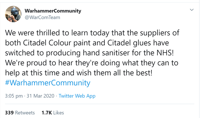 Warhammer Citadel Colour Hand Sanitiser Tweet