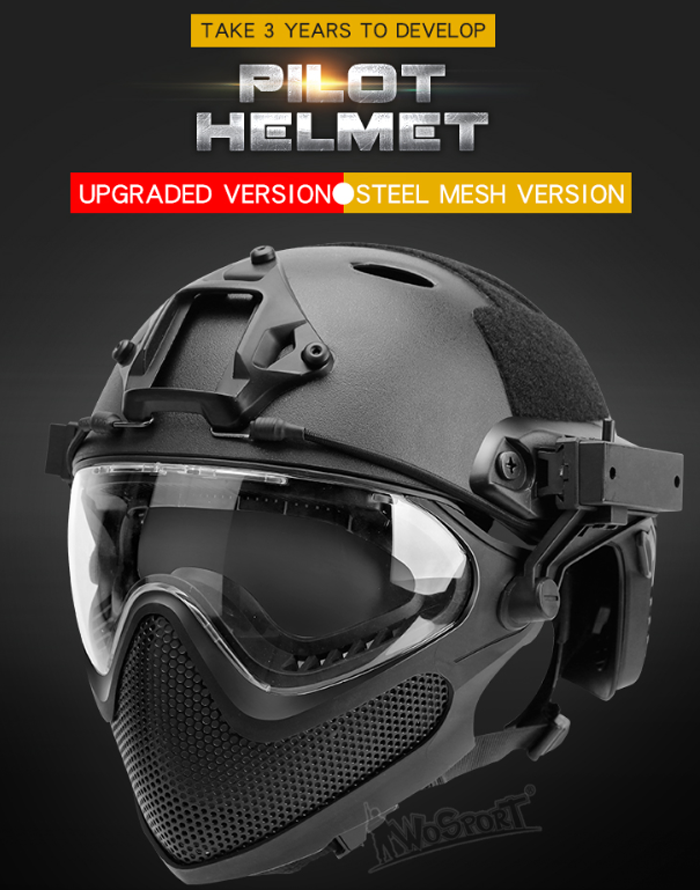 WoSport Pilot Helmet Upgraded Steel Mesh Popular Airsoft To