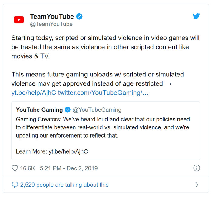 YouTube Updates Policy On Scripted Or Simulated Violence In Video Games